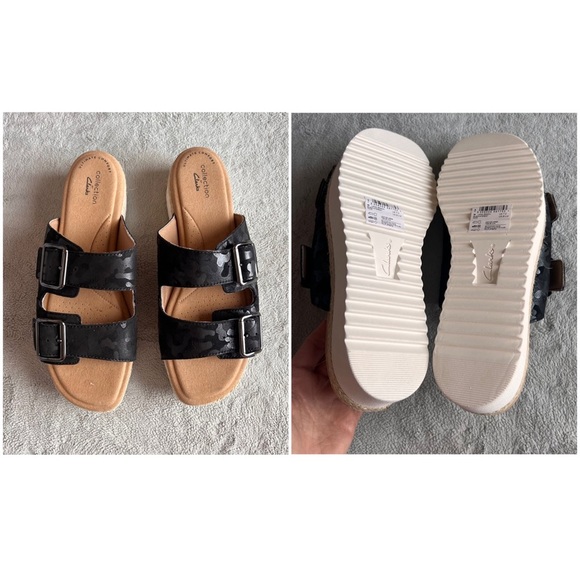 NWT Clarks Lana Beach Flatform Slip-On Platform Sandal Animal Print Black Camo - Picture 3 of 12